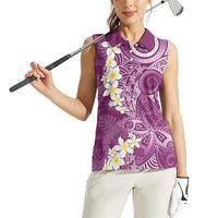Pink Polynesian Tribal Frangipani Tropical Vibe Women Sleeveless Polo Shirt