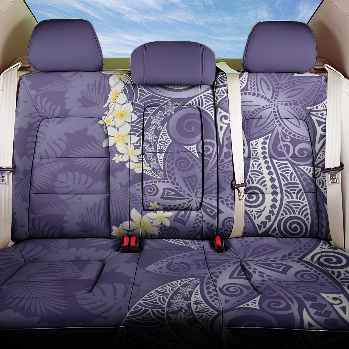 Violet Polynesian Tribal Frangipani Tropical Vibe Back Car Seat Cover
