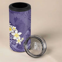 Violet Polynesian Tribal Frangipani Tropical Vibe 4 in 1 Can Cooler Tumbler