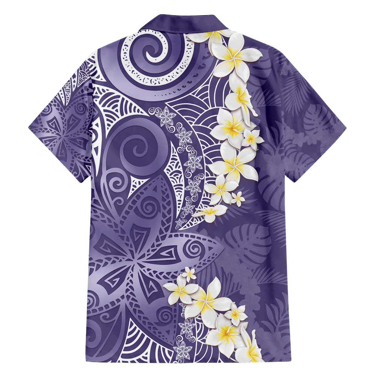 Violet Polynesian Tribal Frangipani Tropical Vibe Family Matching Off The Shoulder Long Sleeve Dress and Hawaiian Shirt