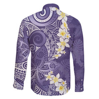 Violet Polynesian Tribal Frangipani Tropical Vibe Family Matching Off The Shoulder Long Sleeve Dress and Hawaiian Shirt