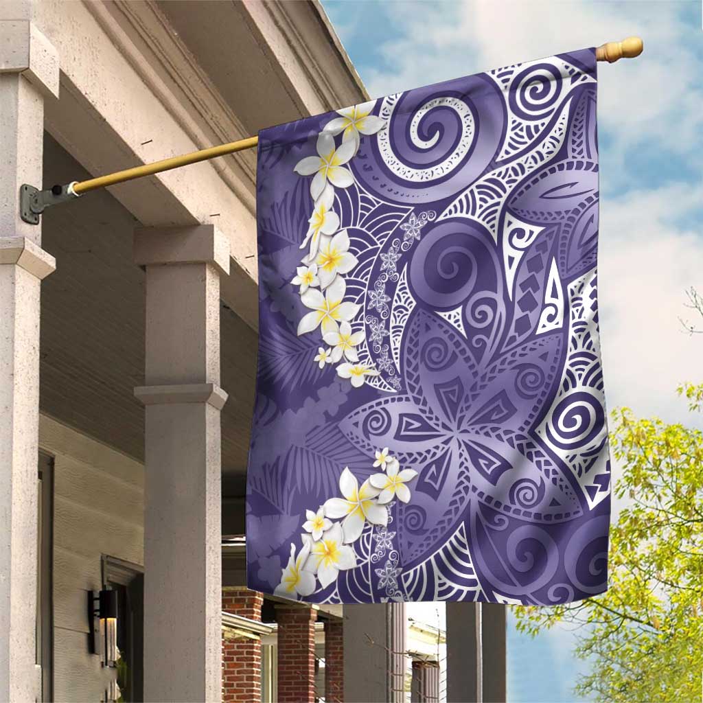 Violet Polynesian Tribal Frangipani Tropical Vibe Garden Flag