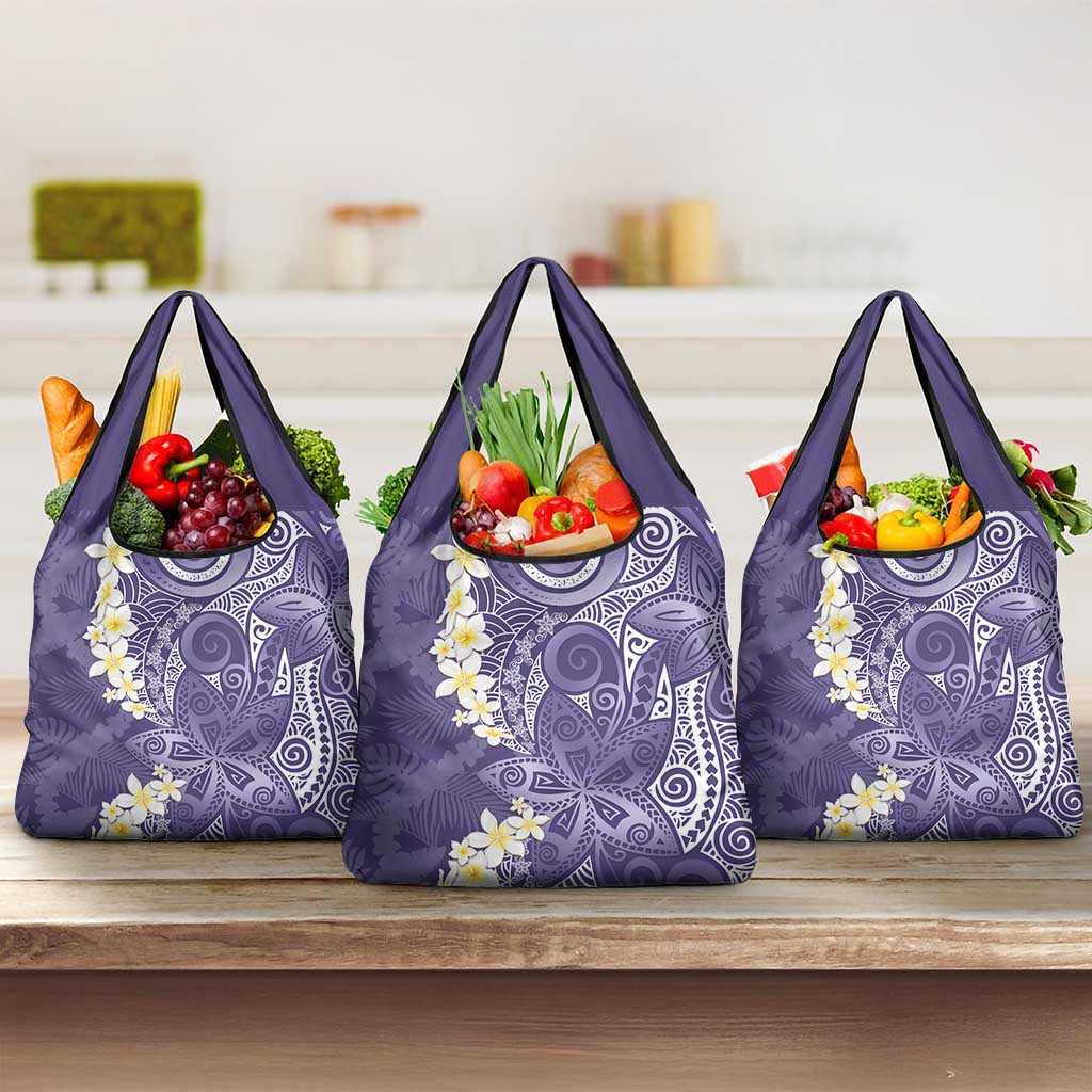 Violet Polynesian Tribal Frangipani Tropical Vibe Grocery Bag