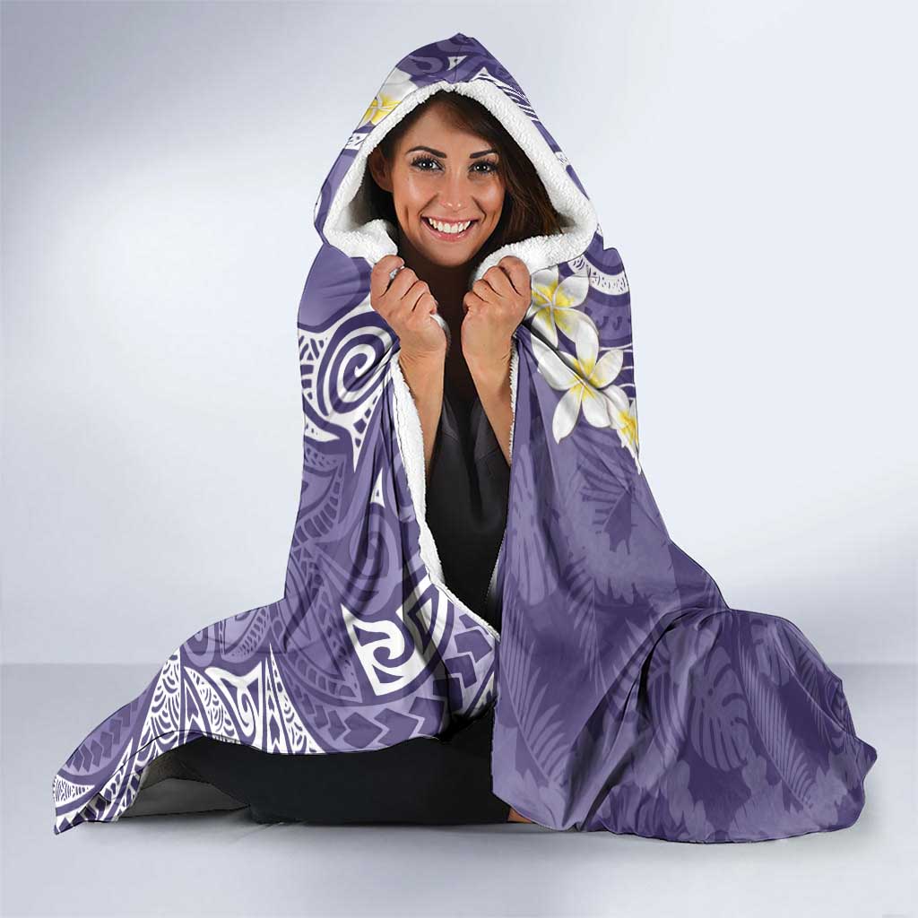Violet Polynesian Tribal Frangipani Tropical Vibe Hooded Blanket