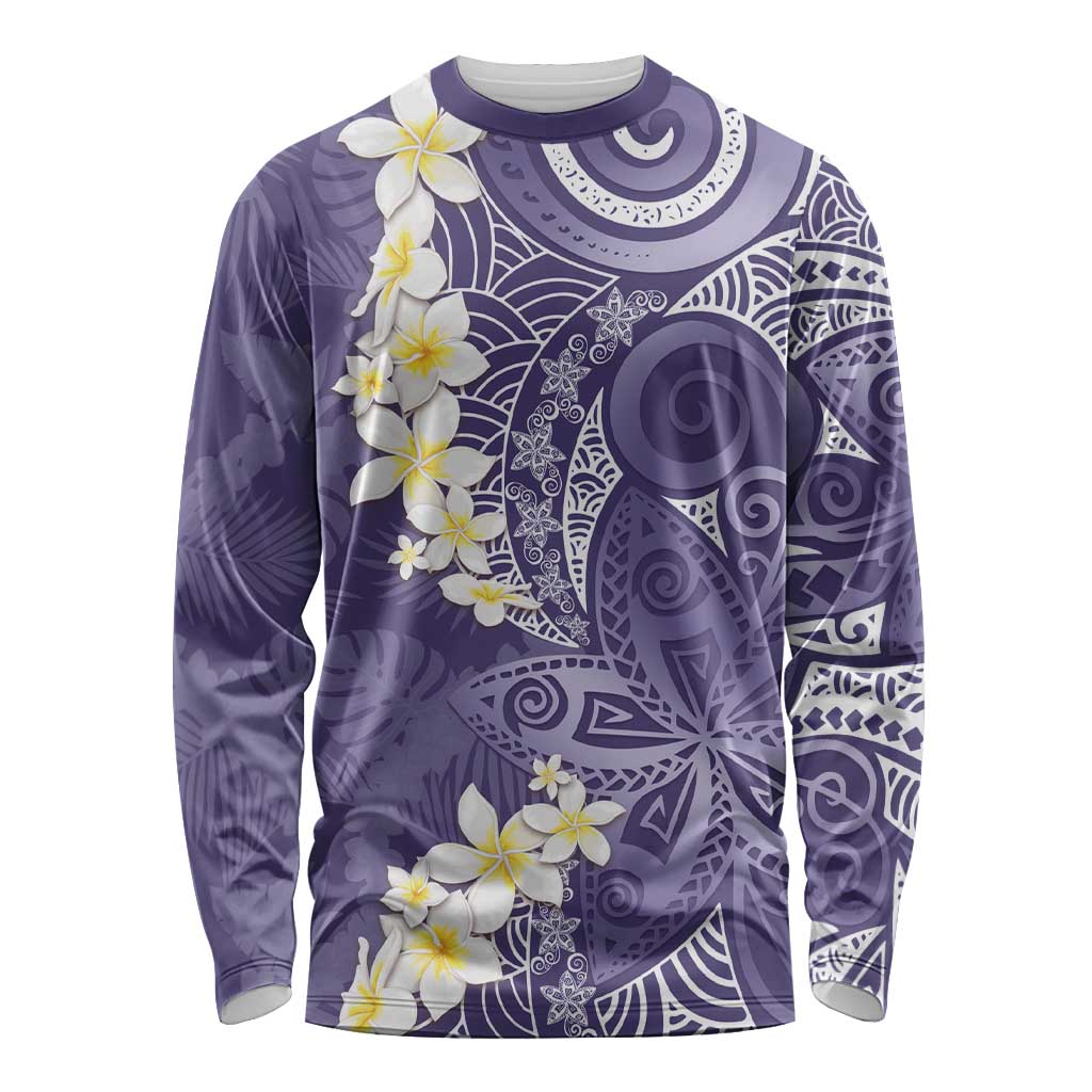 Violet Polynesian Tribal Frangipani Tropical Vibe Long Sleeve Shirt