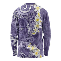 Violet Polynesian Tribal Frangipani Tropical Vibe Long Sleeve Shirt