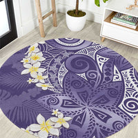 Violet Polynesian Tribal Frangipani Tropical Vibe Round Carpet