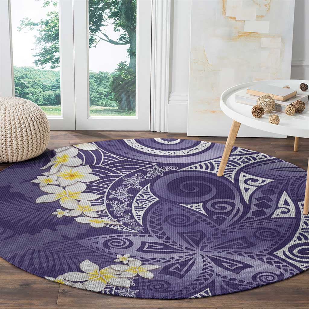 Violet Polynesian Tribal Frangipani Tropical Vibe Round Carpet