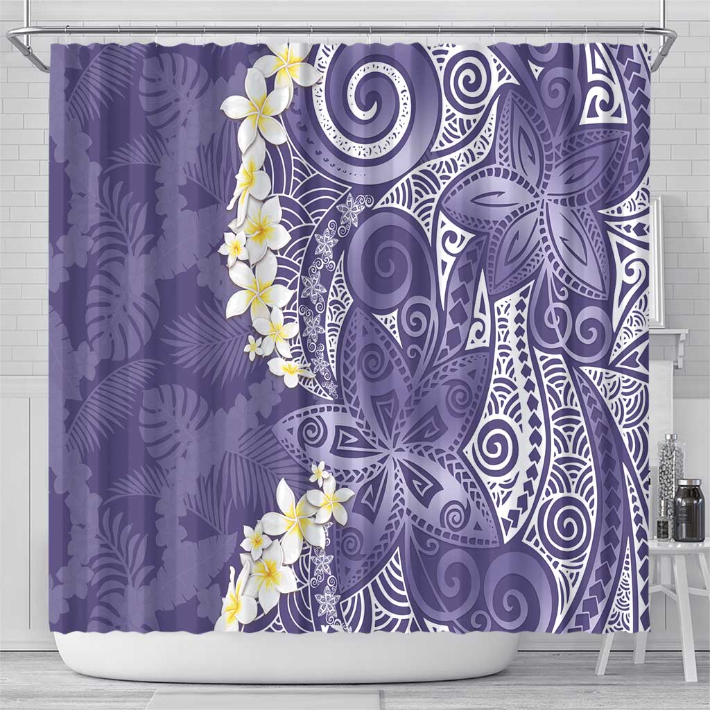 Violet Polynesian Tribal Frangipani Tropical Vibe Shower Curtain