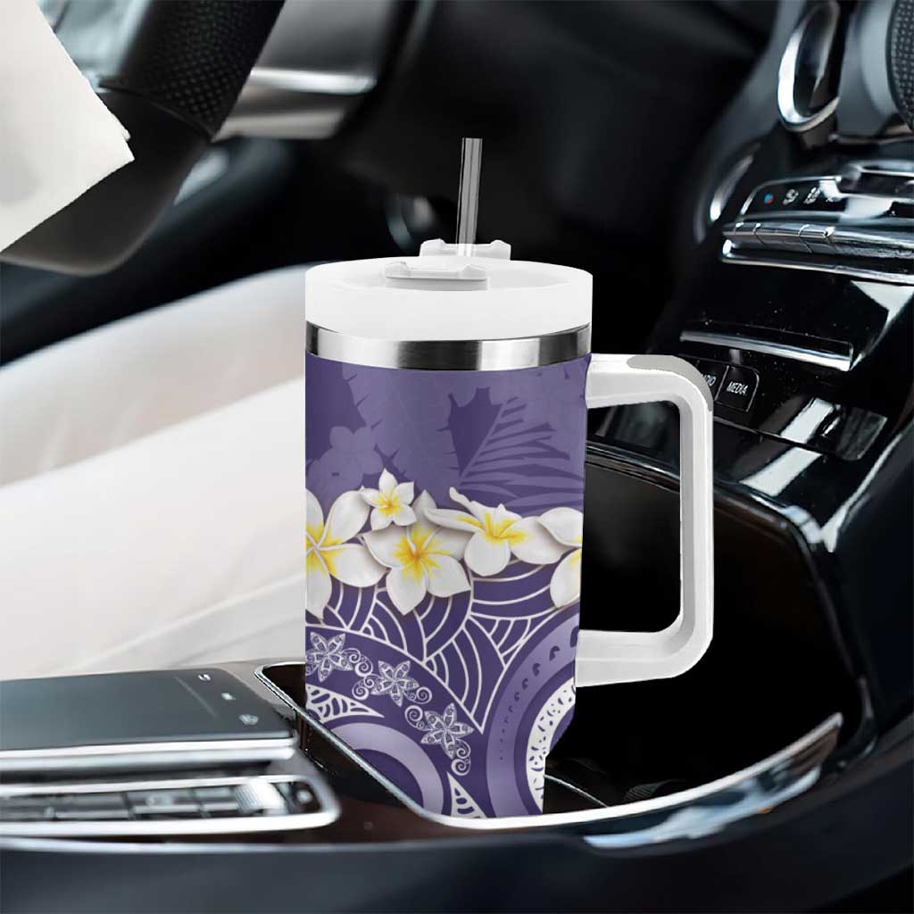 Violet Polynesian Tribal Frangipani Tropical Vibe Tumbler With Handle
