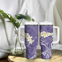 Violet Polynesian Tribal Frangipani Tropical Vibe Tumbler With Handle