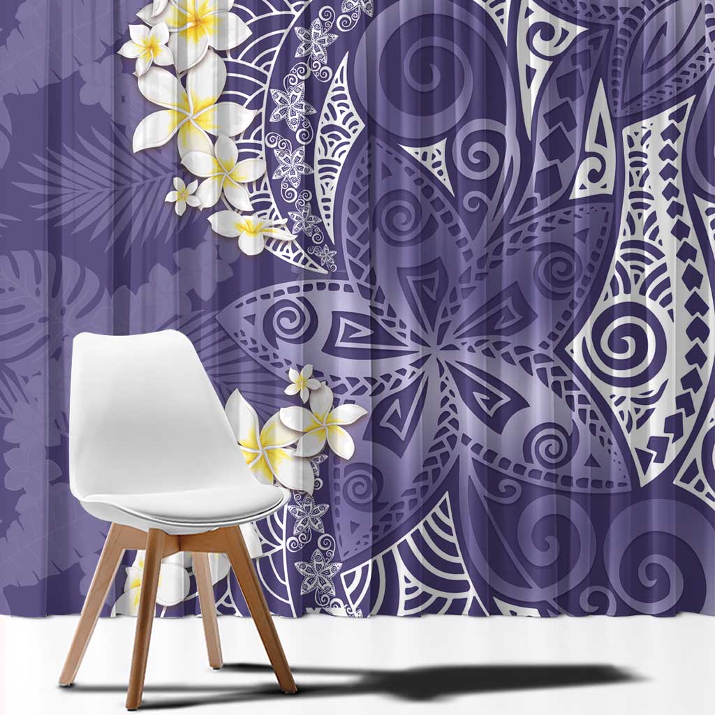Violet Polynesian Tribal Frangipani Tropical Vibe Window Curtain