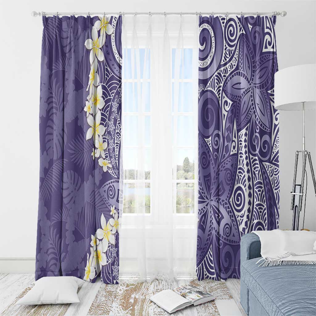 Violet Polynesian Tribal Frangipani Tropical Vibe Window Curtain
