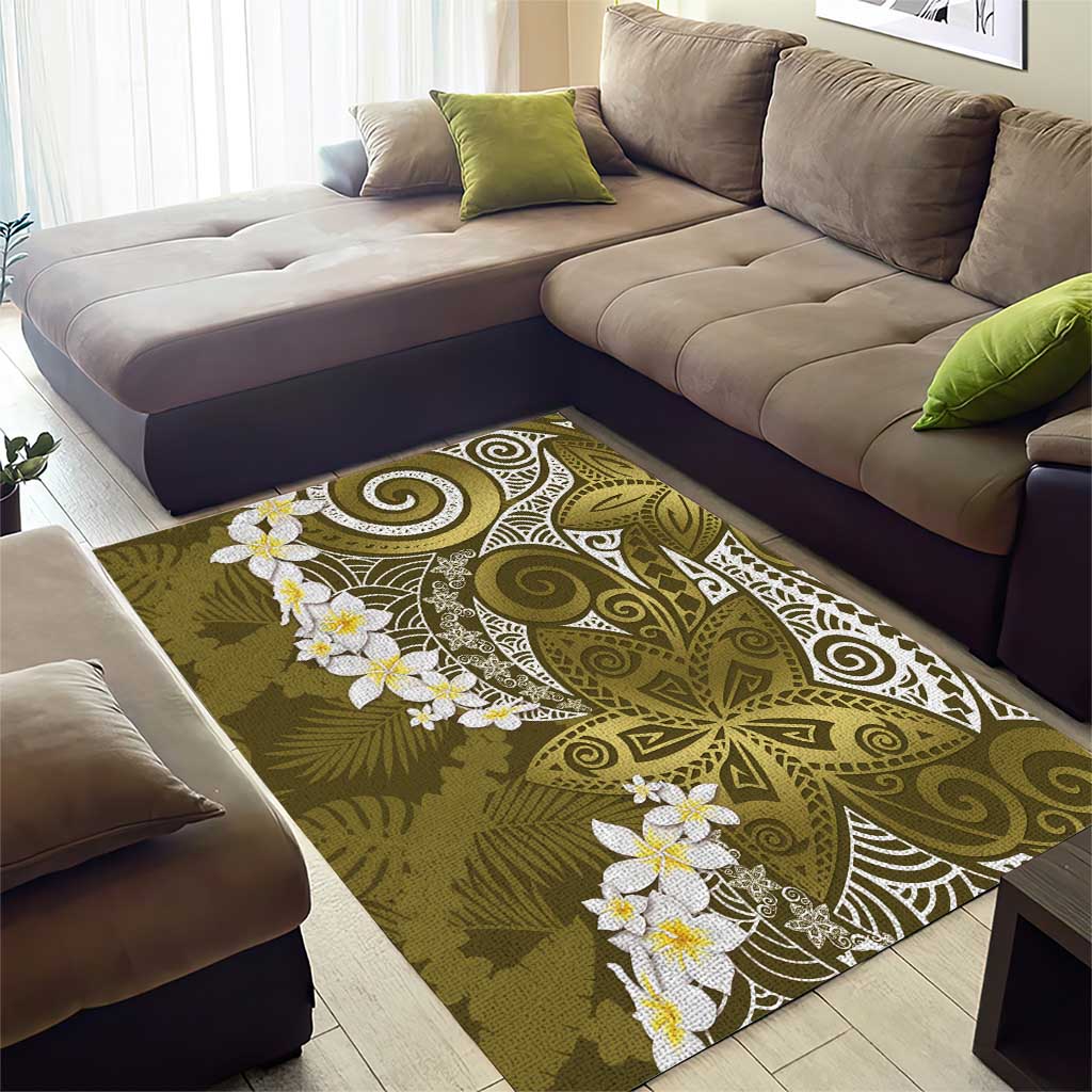 Gold Polynesian Tribal Frangipani Tropical Vibe Area Rug