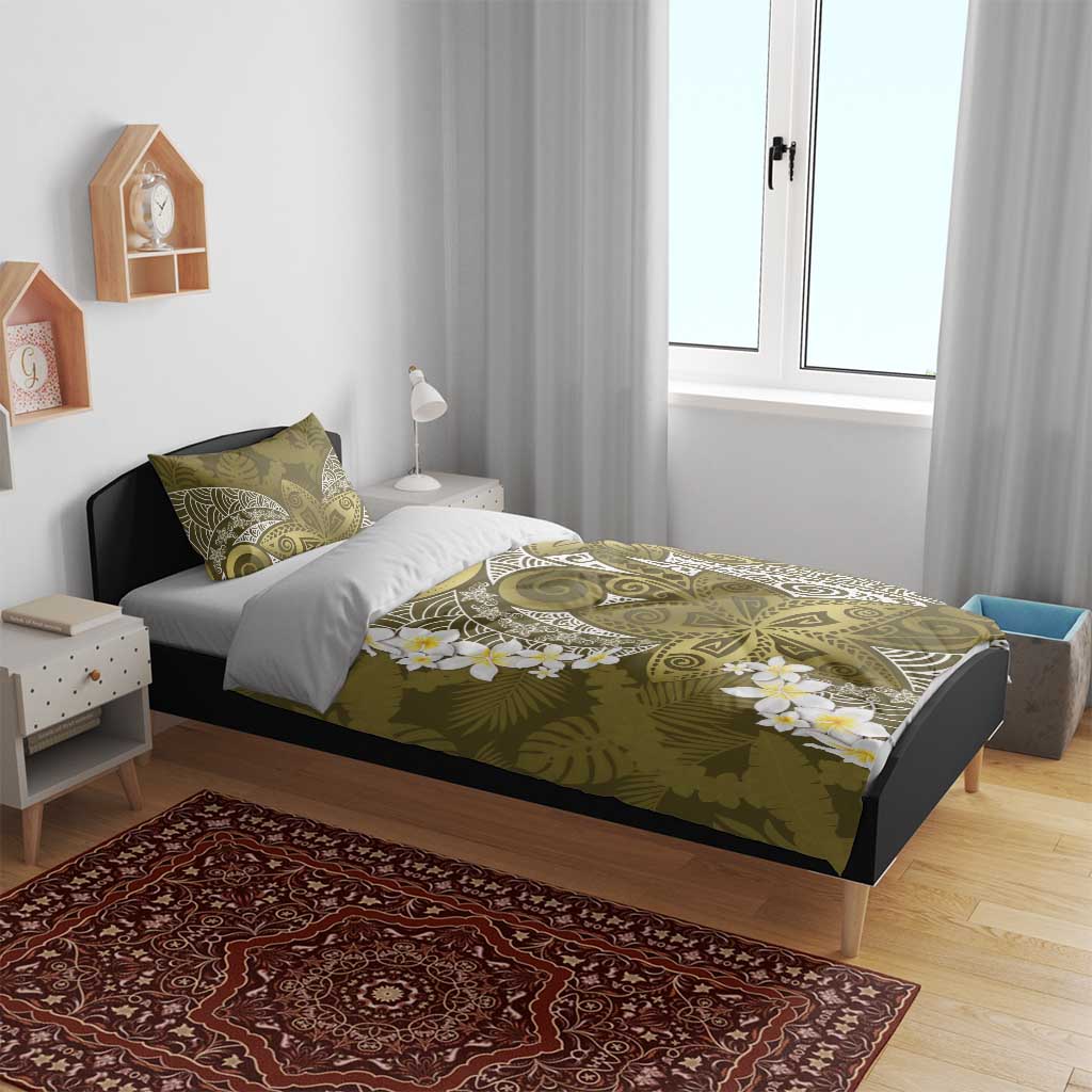 Gold Polynesian Tribal Frangipani Tropical Vibe Bedding Set