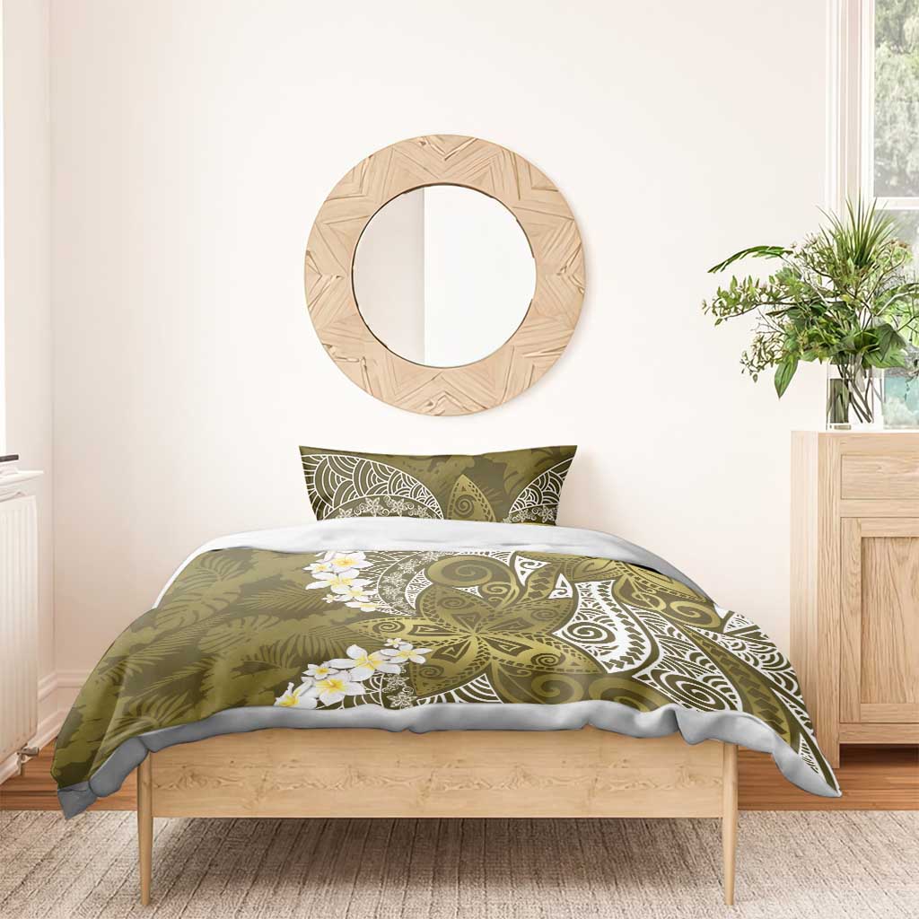 Gold Polynesian Tribal Frangipani Tropical Vibe Bedding Set