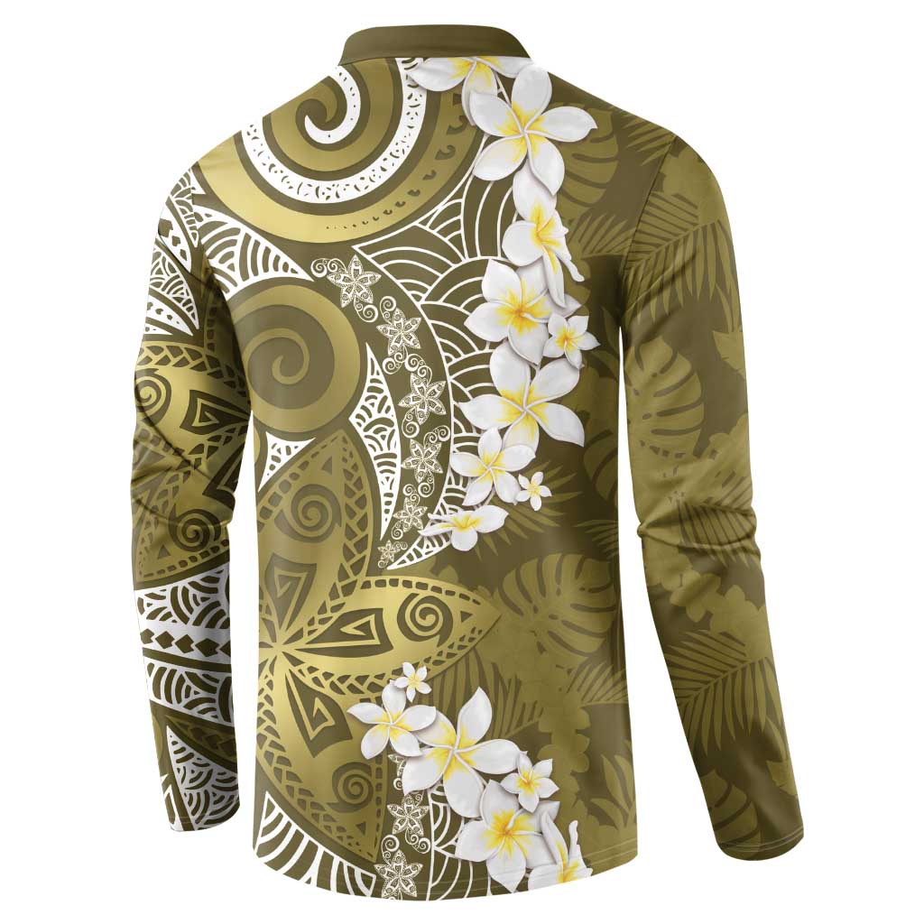 Gold Polynesian Tribal Frangipani Tropical Vibe Button Sweatshirt