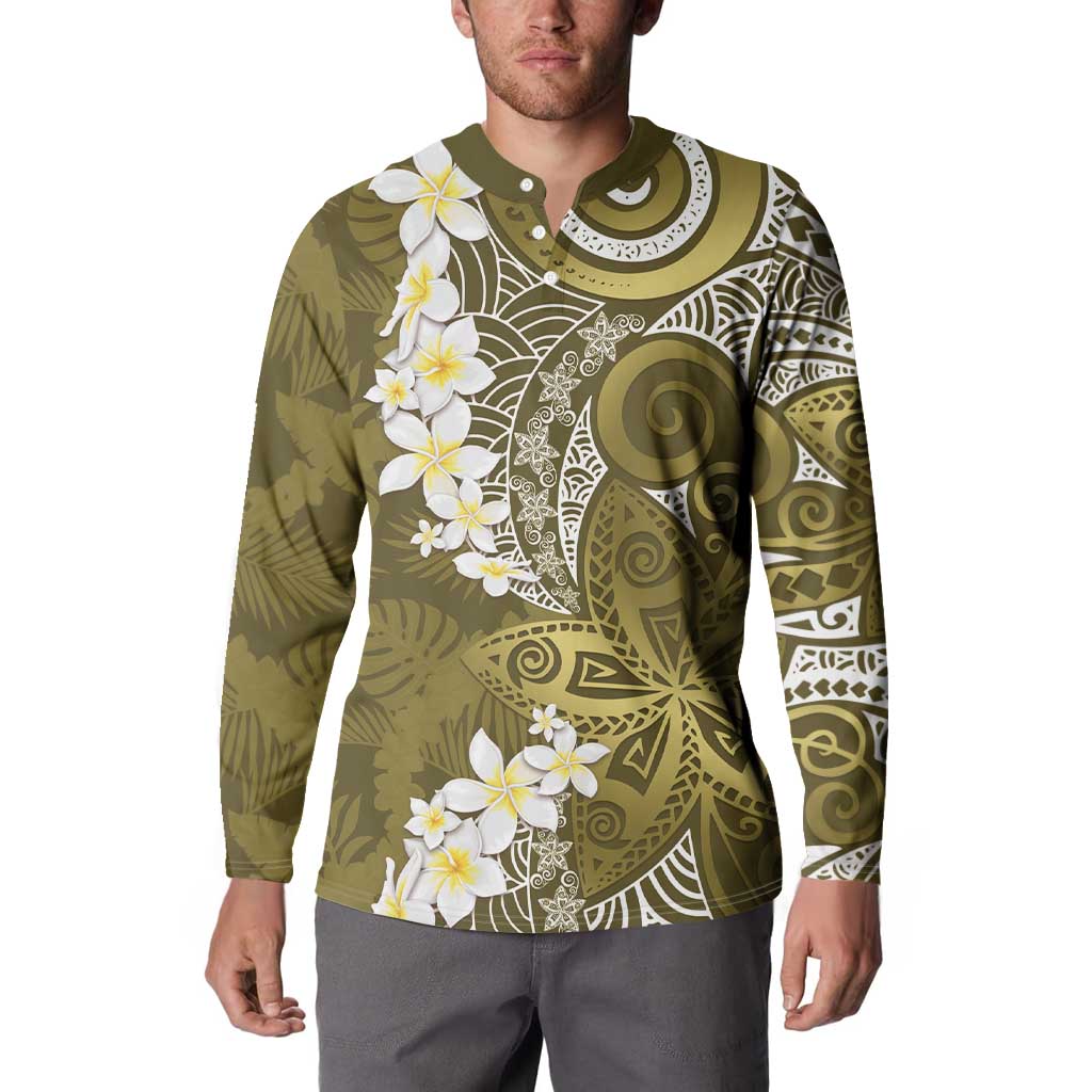 Gold Polynesian Tribal Frangipani Tropical Vibe Button Sweatshirt