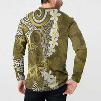 Gold Polynesian Tribal Frangipani Tropical Vibe Button Sweatshirt