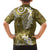 Gold Polynesian Tribal Frangipani Tropical Vibe Family Matching Long Sleeve Bodycon Dress and Hawaiian Shirt