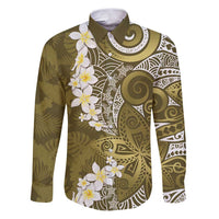 Gold Polynesian Tribal Frangipani Tropical Vibe Family Matching Puletasi and Hawaiian Shirt