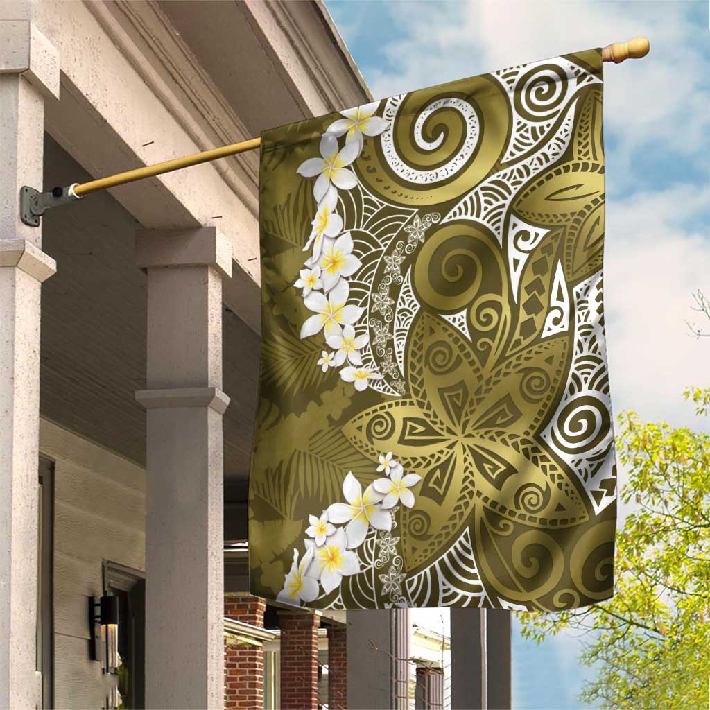 Gold Polynesian Tribal Frangipani Tropical Vibe Garden Flag