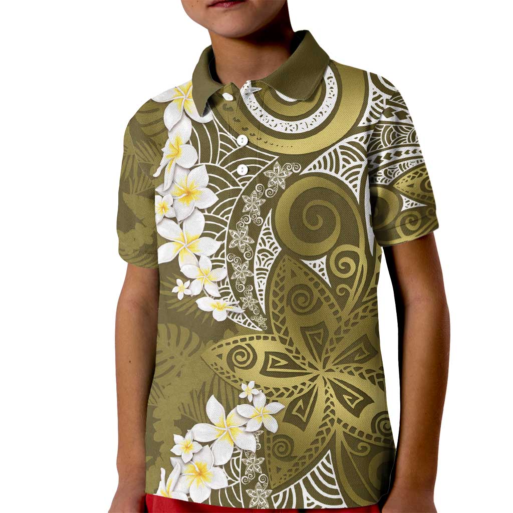 Gold Polynesian Tribal Frangipani Tropical Vibe Kid Polo Shirt