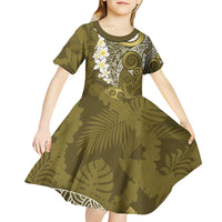 Gold Polynesian Tribal Frangipani Tropical Vibe Kid Short Sleeve Dress
