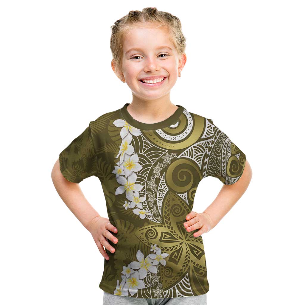 Gold Polynesian Tribal Frangipani Tropical Vibe Kid T Shirt