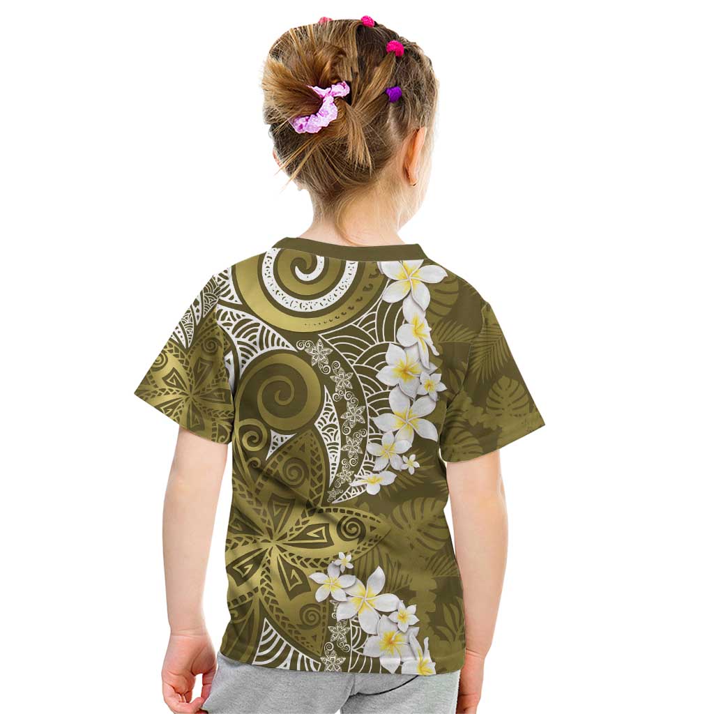 Gold Polynesian Tribal Frangipani Tropical Vibe Kid T Shirt