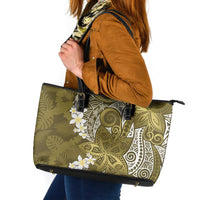 Gold Polynesian Tribal Frangipani Tropical Vibe Leather Tote Bag