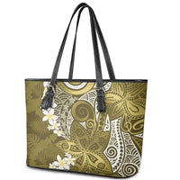 Gold Polynesian Tribal Frangipani Tropical Vibe Leather Tote Bag