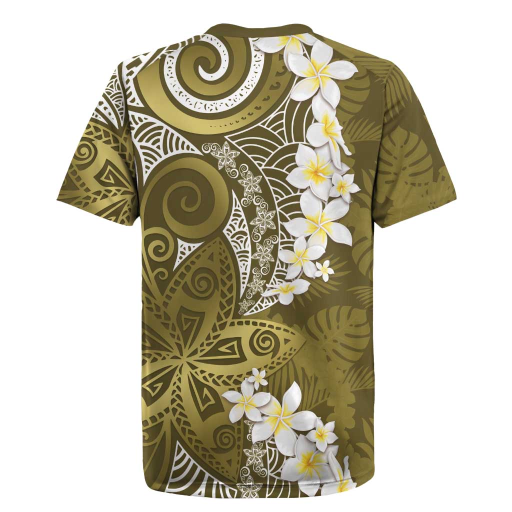 Gold Polynesian Tribal Frangipani Tropical Vibe Rugby Jersey
