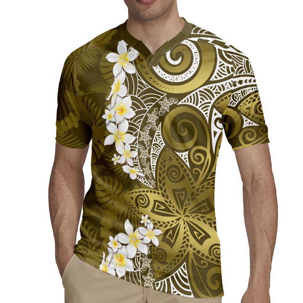 Gold Polynesian Tribal Frangipani Tropical Vibe Rugby Jersey