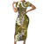 Gold Polynesian Tribal Frangipani Tropical Vibe Short Sleeve Bodycon Dress