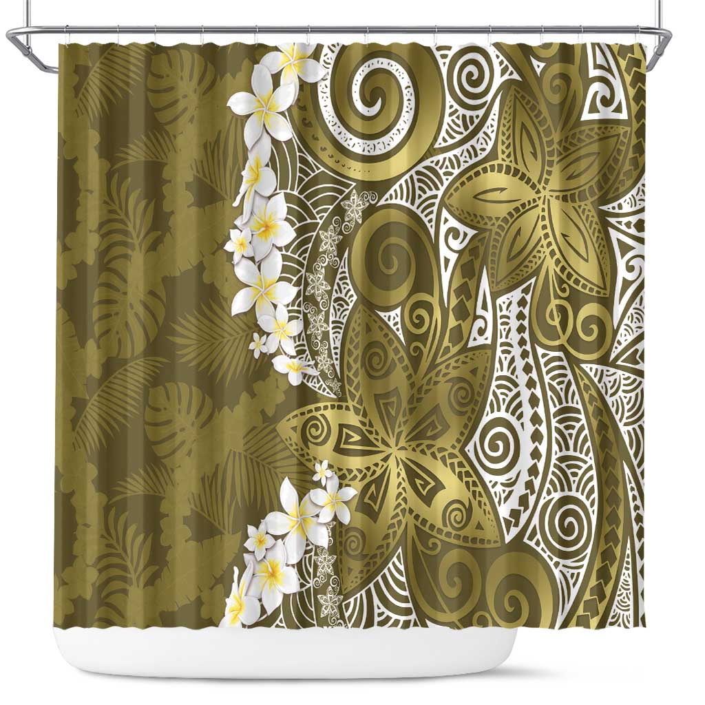 Gold Polynesian Tribal Frangipani Tropical Vibe Shower Curtain