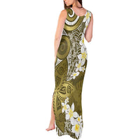 Gold Polynesian Tribal Frangipani Tropical Vibe Tank Maxi Dress