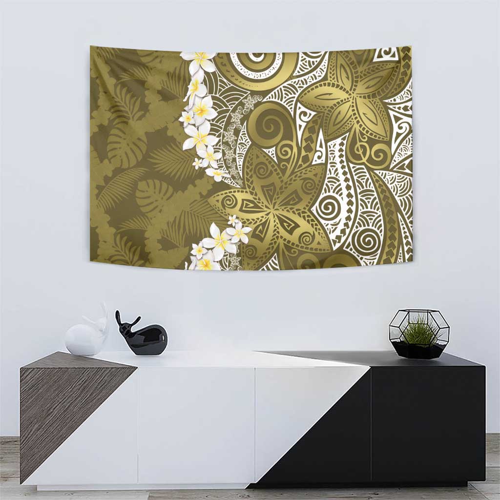 Gold Polynesian Tribal Frangipani Tropical Vibe Tapestry