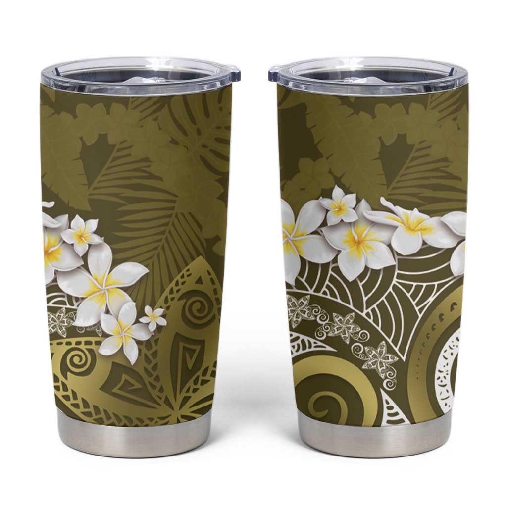 Gold Polynesian Tribal Frangipani Tropical Vibe Tumbler Cup