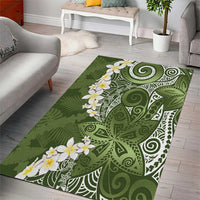 Green Polynesian Tribal Frangipani Tropical Vibe Area Rug