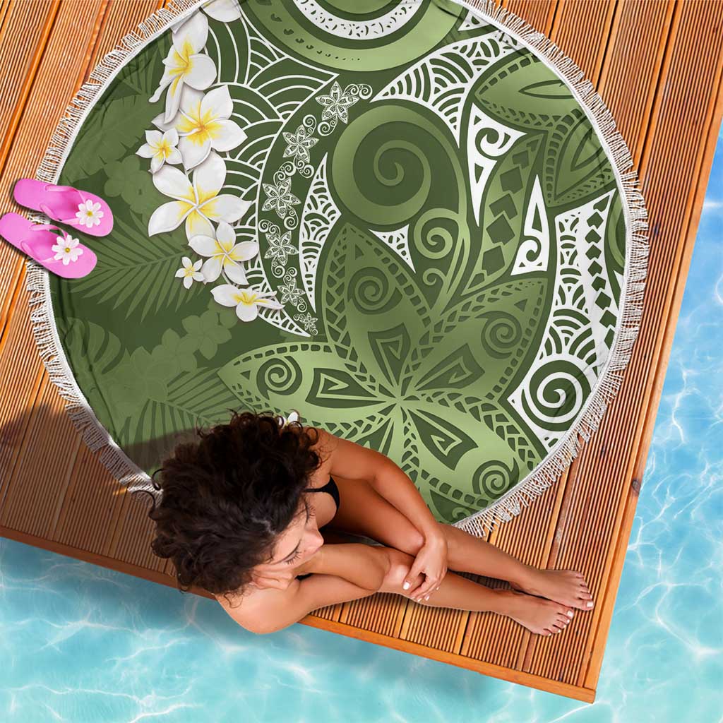 Green Polynesian Tribal Frangipani Tropical Vibe Beach Blanket