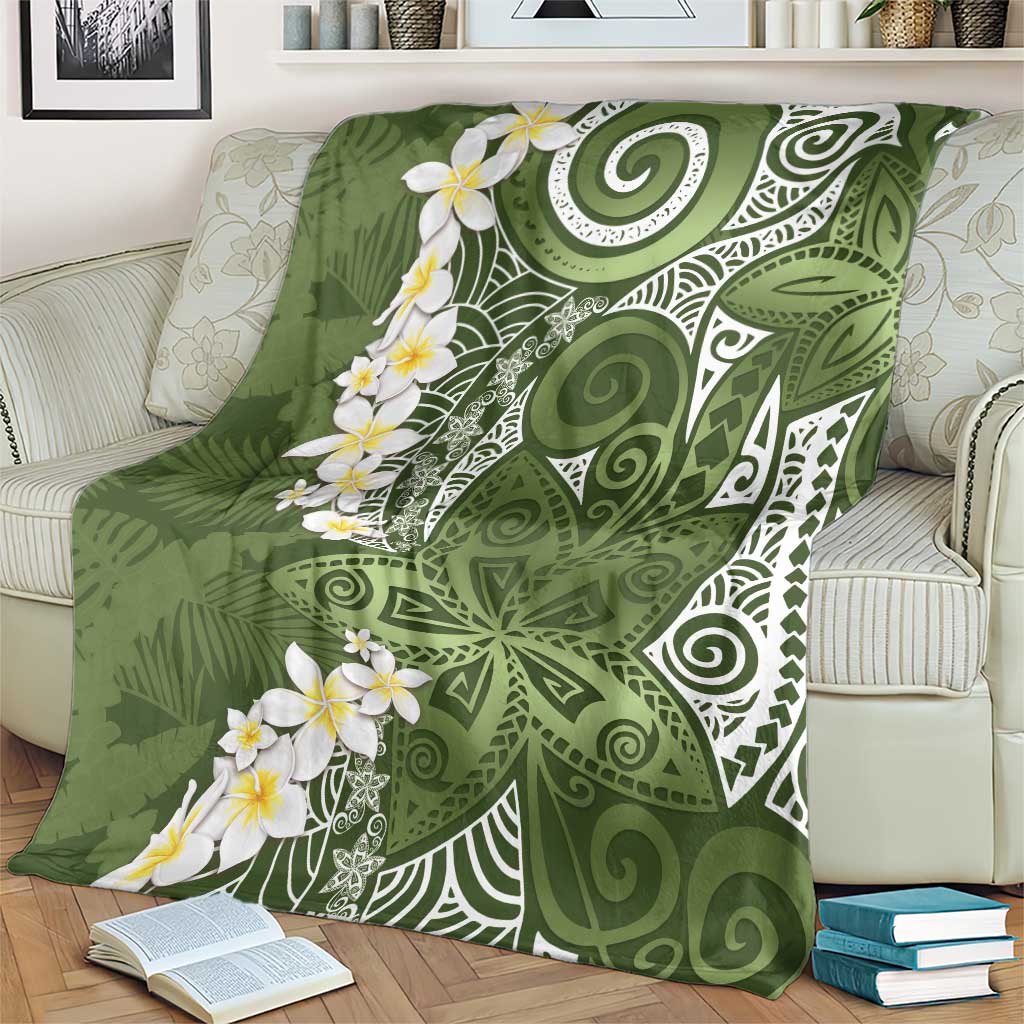 Green Polynesian Tribal Frangipani Tropical Vibe Blanket