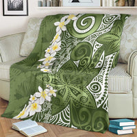 Green Polynesian Tribal Frangipani Tropical Vibe Blanket