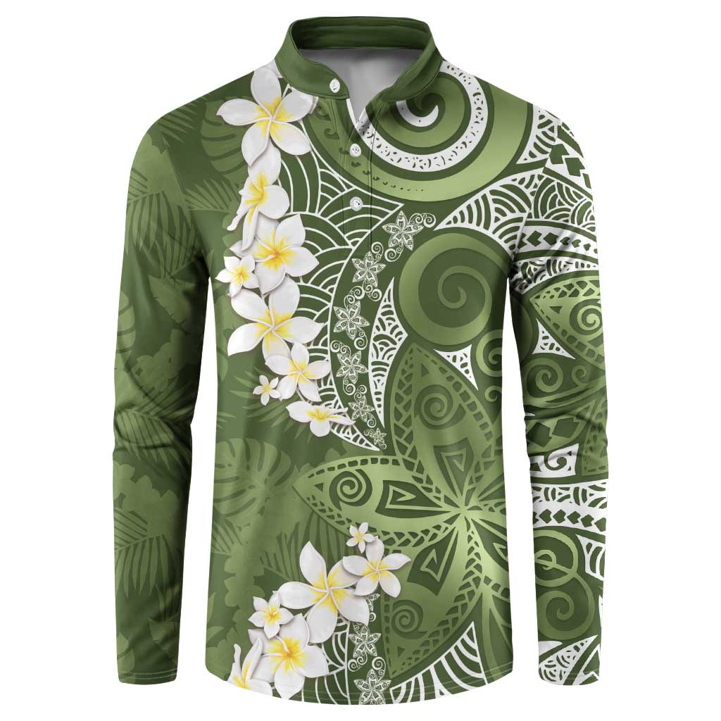 Green Polynesian Tribal Frangipani Tropical Vibe Button Sweatshirt