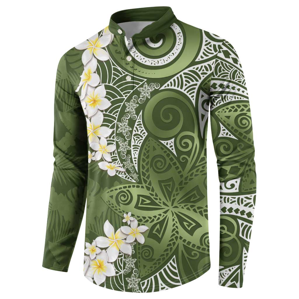 Green Polynesian Tribal Frangipani Tropical Vibe Button Sweatshirt