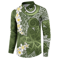 Green Polynesian Tribal Frangipani Tropical Vibe Button Sweatshirt
