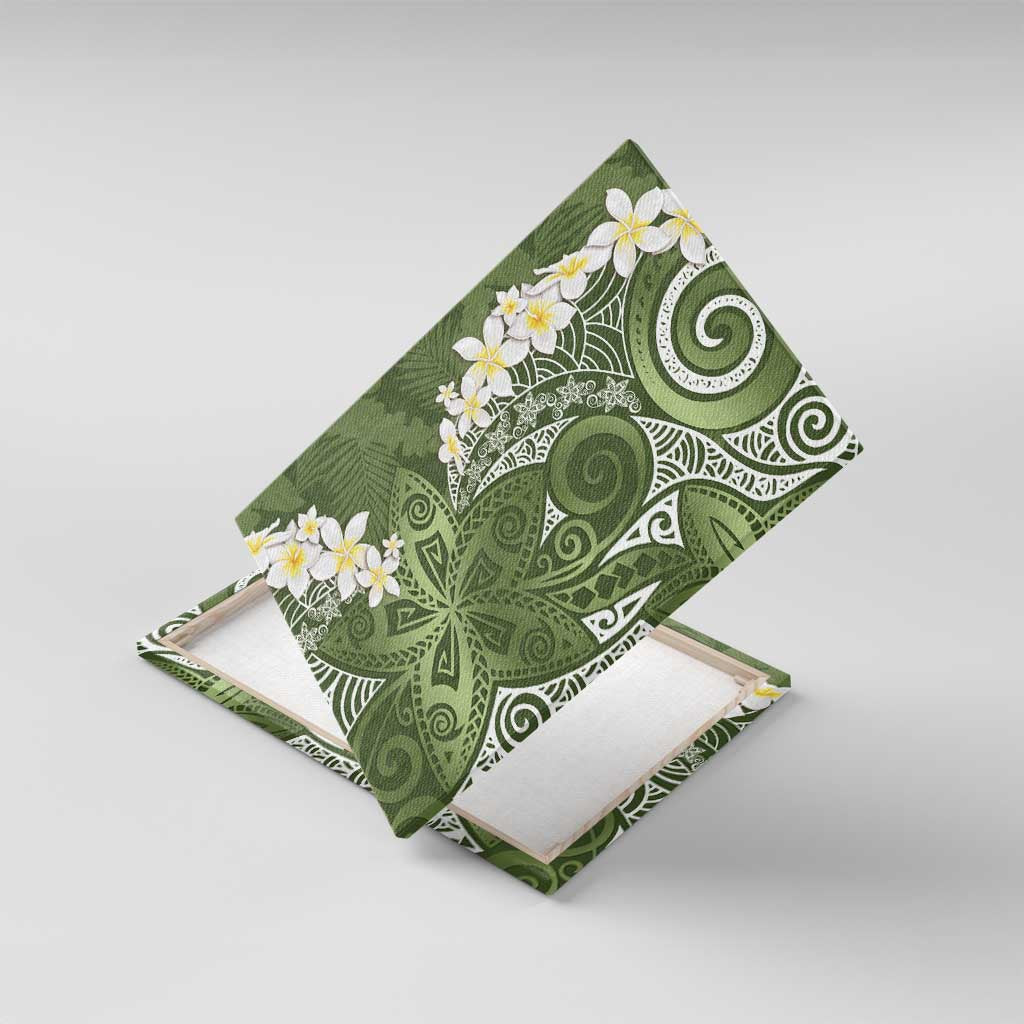 Green Polynesian Tribal Frangipani Tropical Vibe Canvas Wall Art