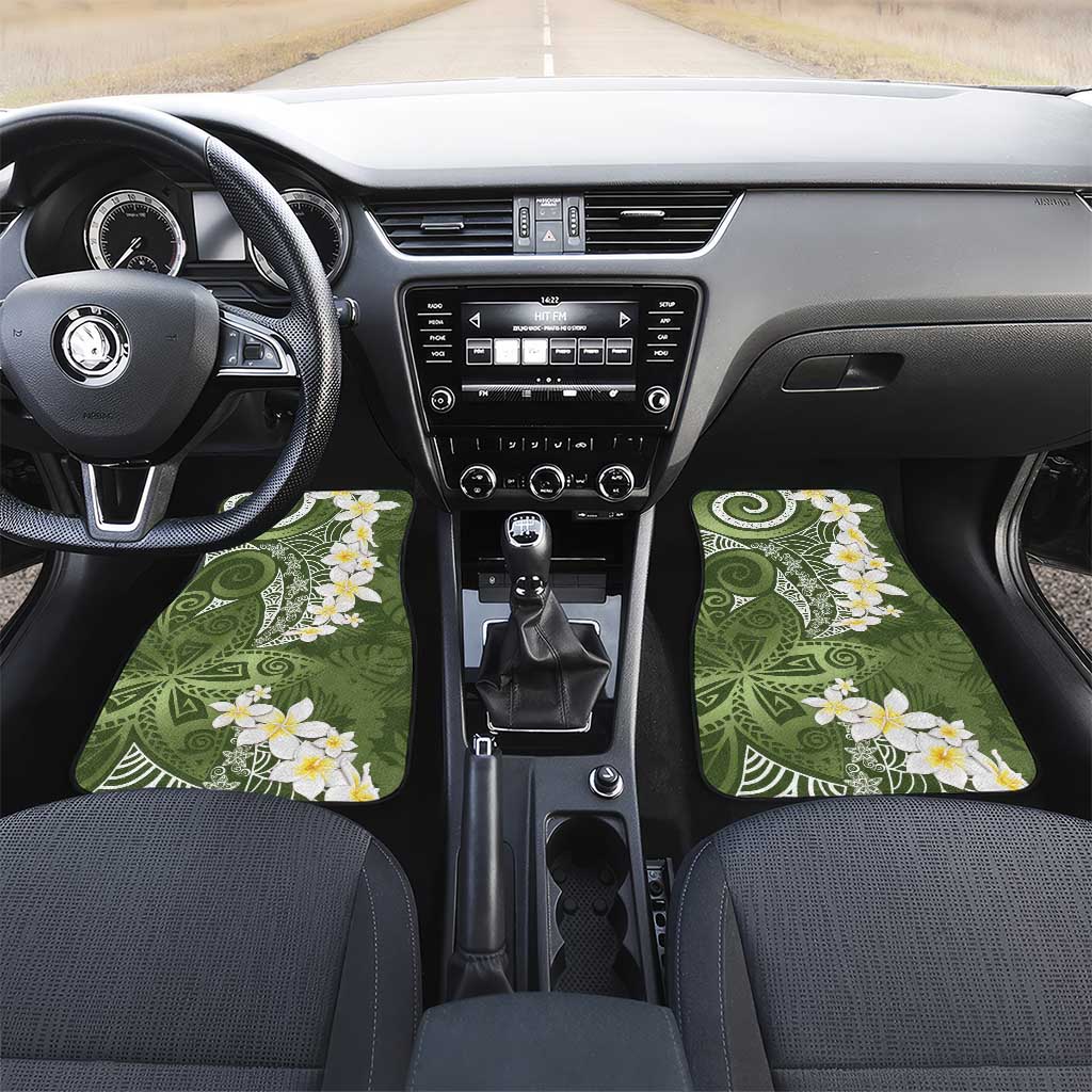 Green Polynesian Tribal Frangipani Tropical Vibe Car Mats