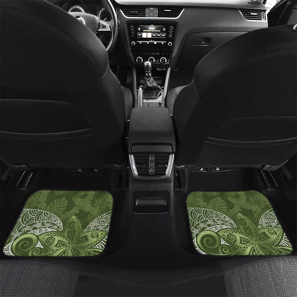 Green Polynesian Tribal Frangipani Tropical Vibe Car Mats
