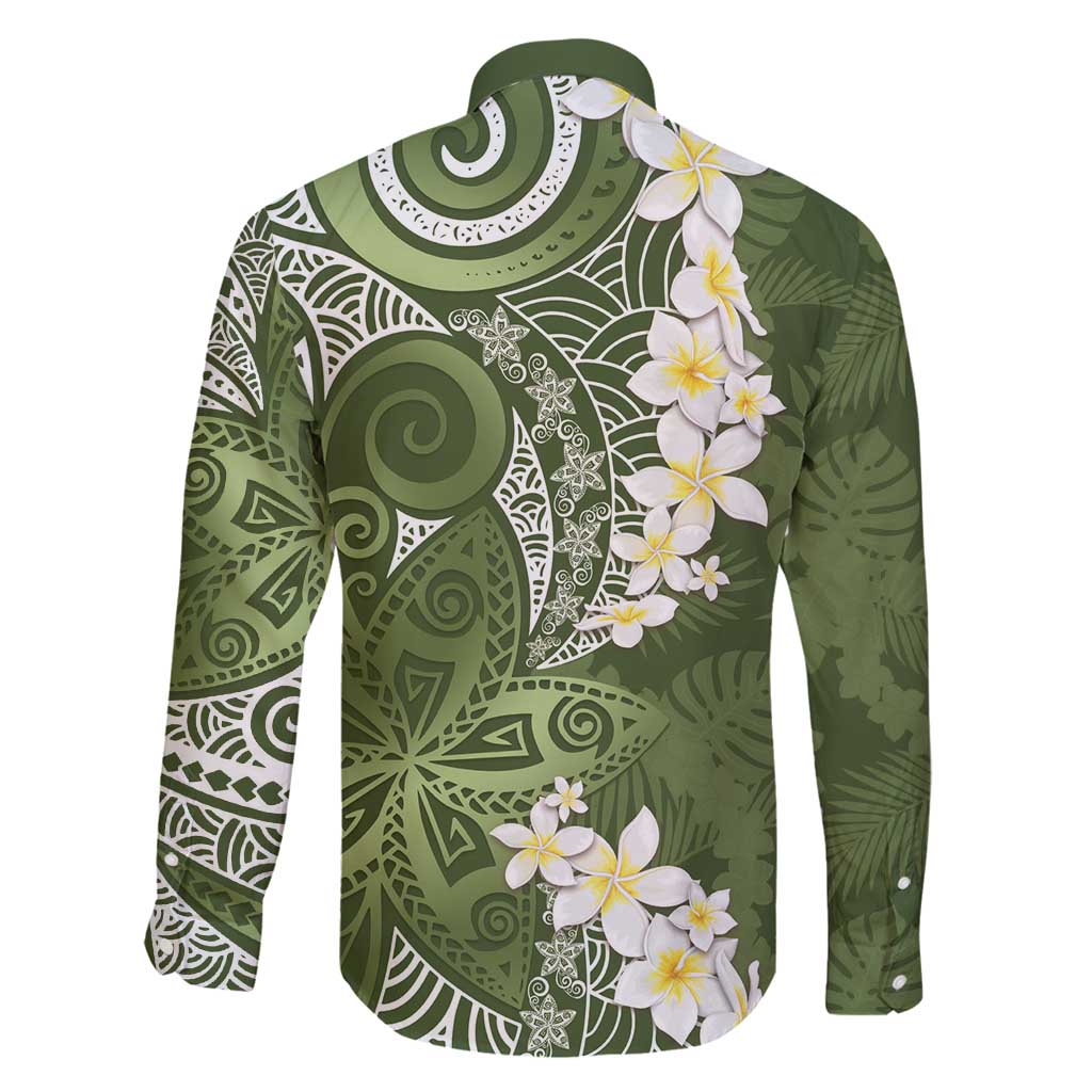 Green Polynesian Tribal Frangipani Tropical Vibe Family Matching Mermaid Dress and Hawaiian Shirt